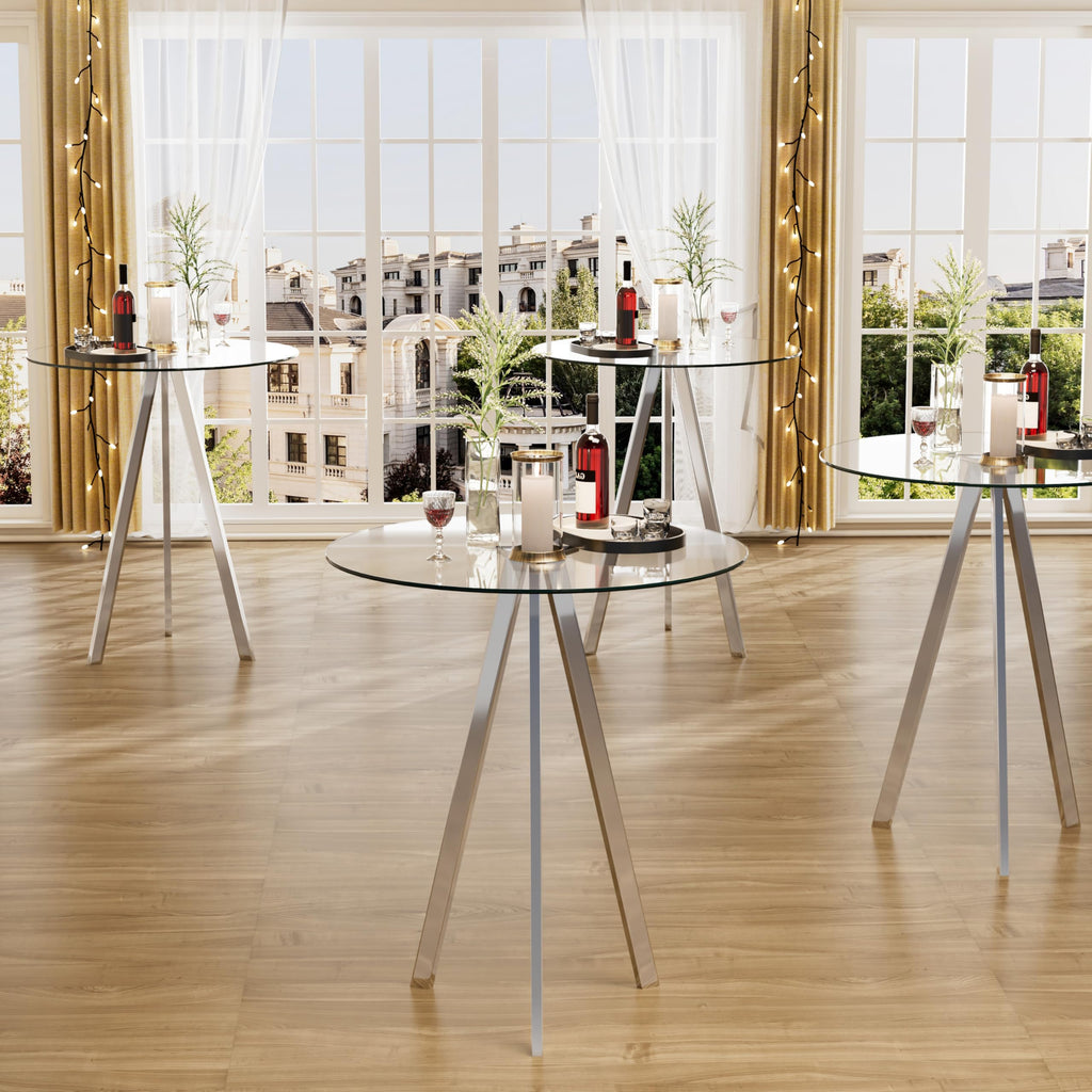 3 Pack Round Bar Table, 37.4" High Pub Table, 31" Small Cocktail Tables with Metal Base & Glass Top, for Small