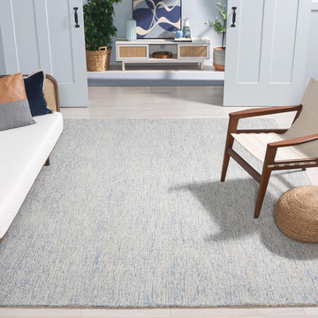 Abstract Area Rug - 10' x 14', Ivory & Blue, Handmade Wool