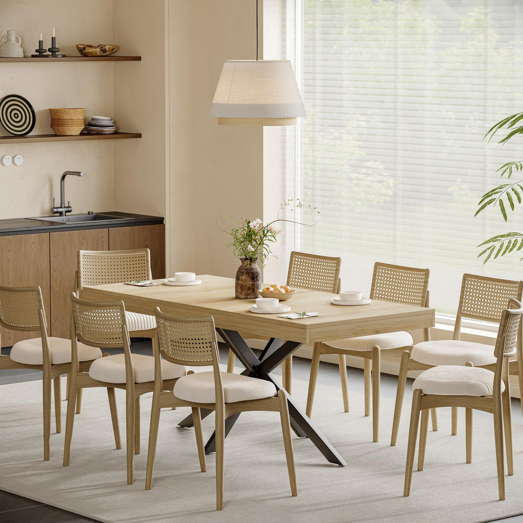 Extendable Dining Room Table for 4 6 8, 55"-70" Kitchen Table Leaf, Oak