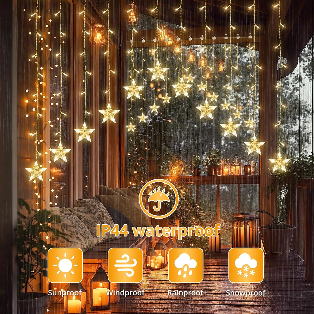 Christmas Star Icicle Curtain Lights,118LED Warm White