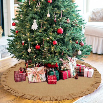 Jute Christmas Tree Skirt with Frill - 48 inches Round
