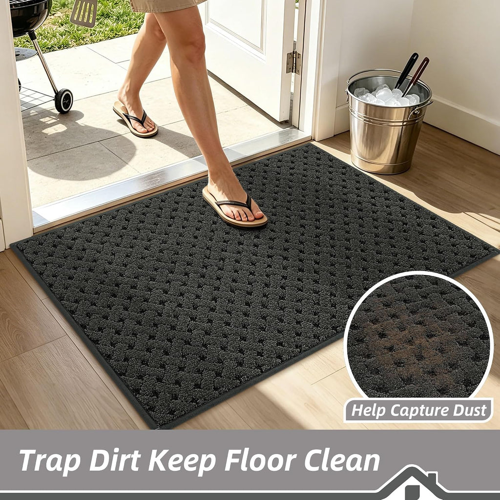 Dirt Trapper Door Mat Non-Slip Entryway Rugs, 24" x 36", Dark Grey | Absorbent Dog Doormats, Woven-Look Washable