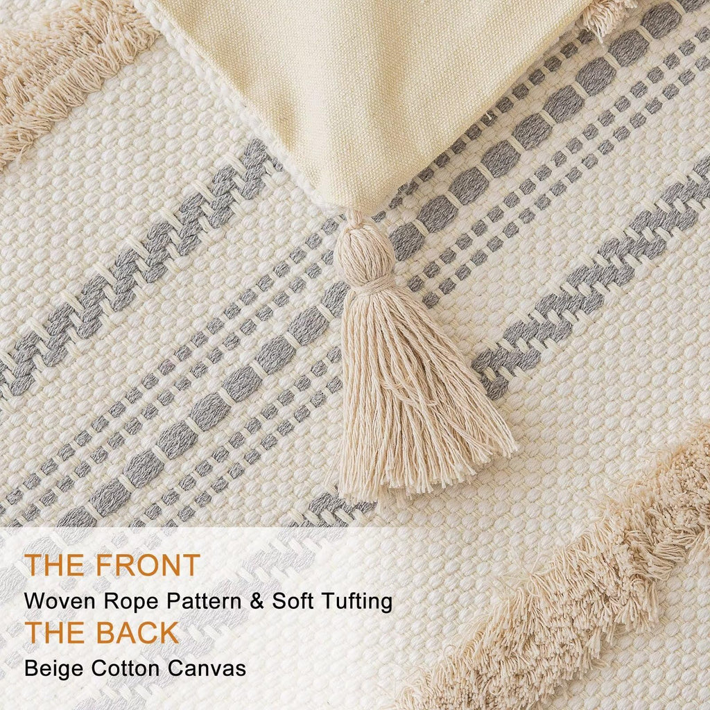 Boho Throw Pillow Covers Woven Tufted Pillow Cases with Tassels