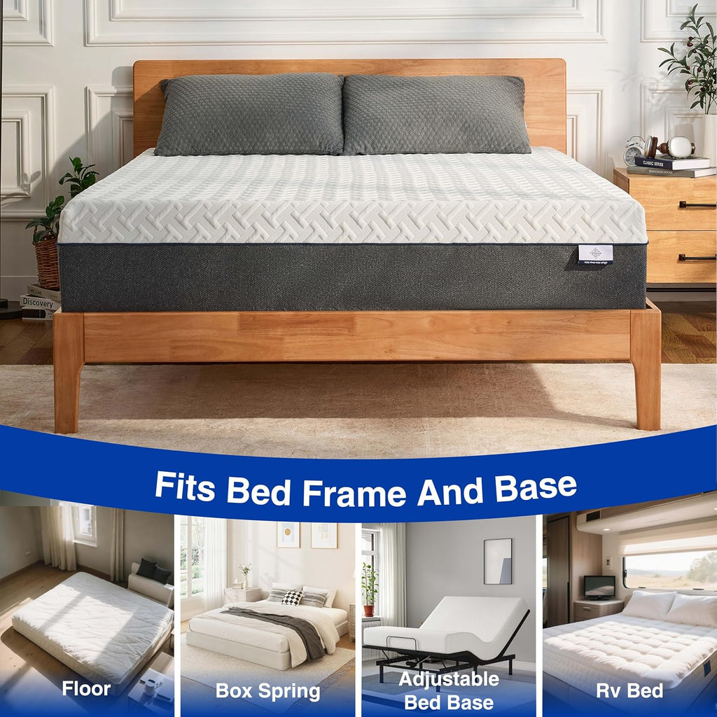 Queen Memory Foam Mattress, 12 Inch Queen Size Mattress in a Box, Green Tea Gel Infused Foam for Pressure Relief and