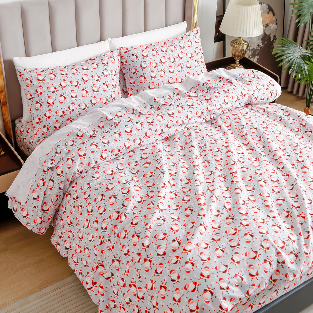 Holiday Christmas Flannel Sheet Set, King, Jolly Santa