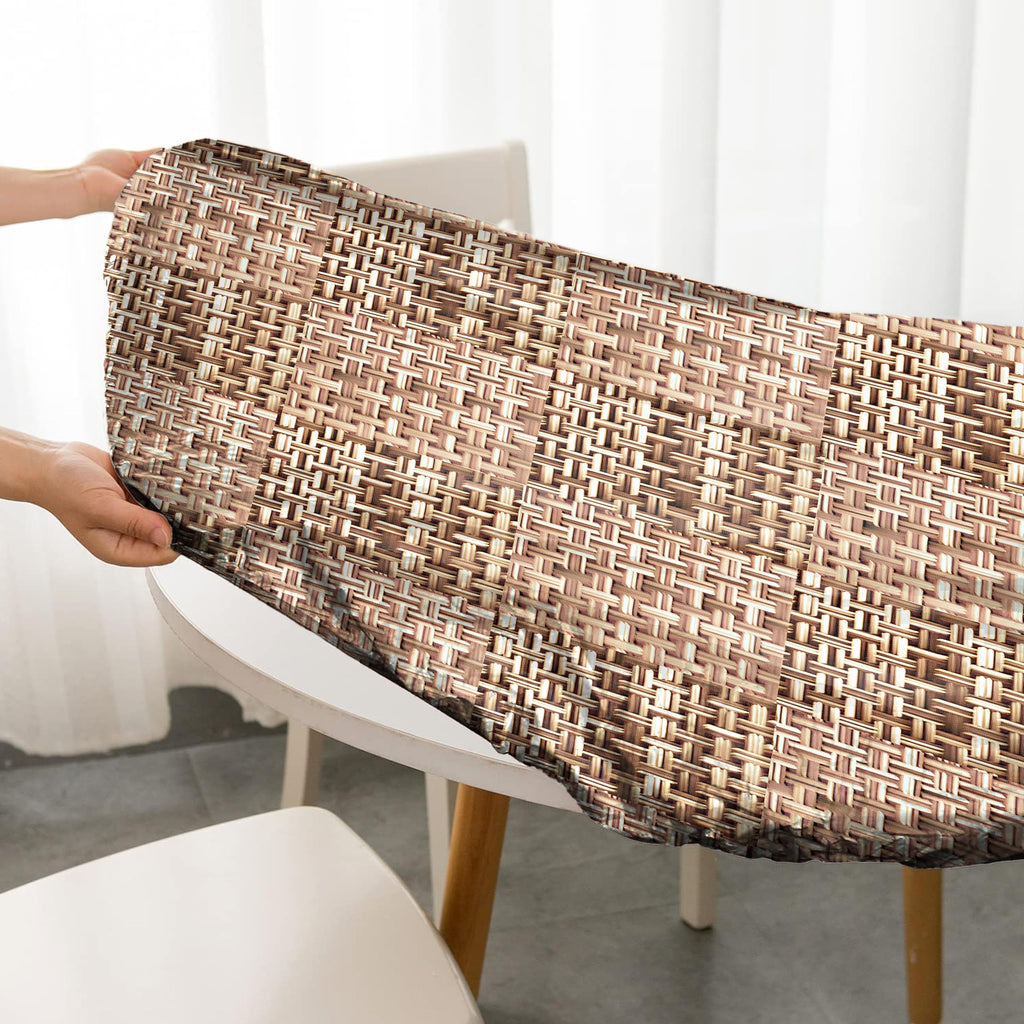 Weave Printed 42 Inch Round Fitted Cloth Tablecloth with Elastic Edged, Waterproof Oil Proof Wipeable Table Cover for