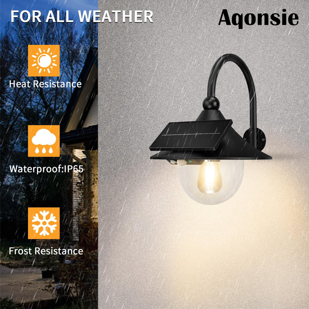 Solar Barn Light Outdoor with 3 Lighting Modes & Motion Sensing, Wall Mount Vintage Light, Waterproof Wall Light for