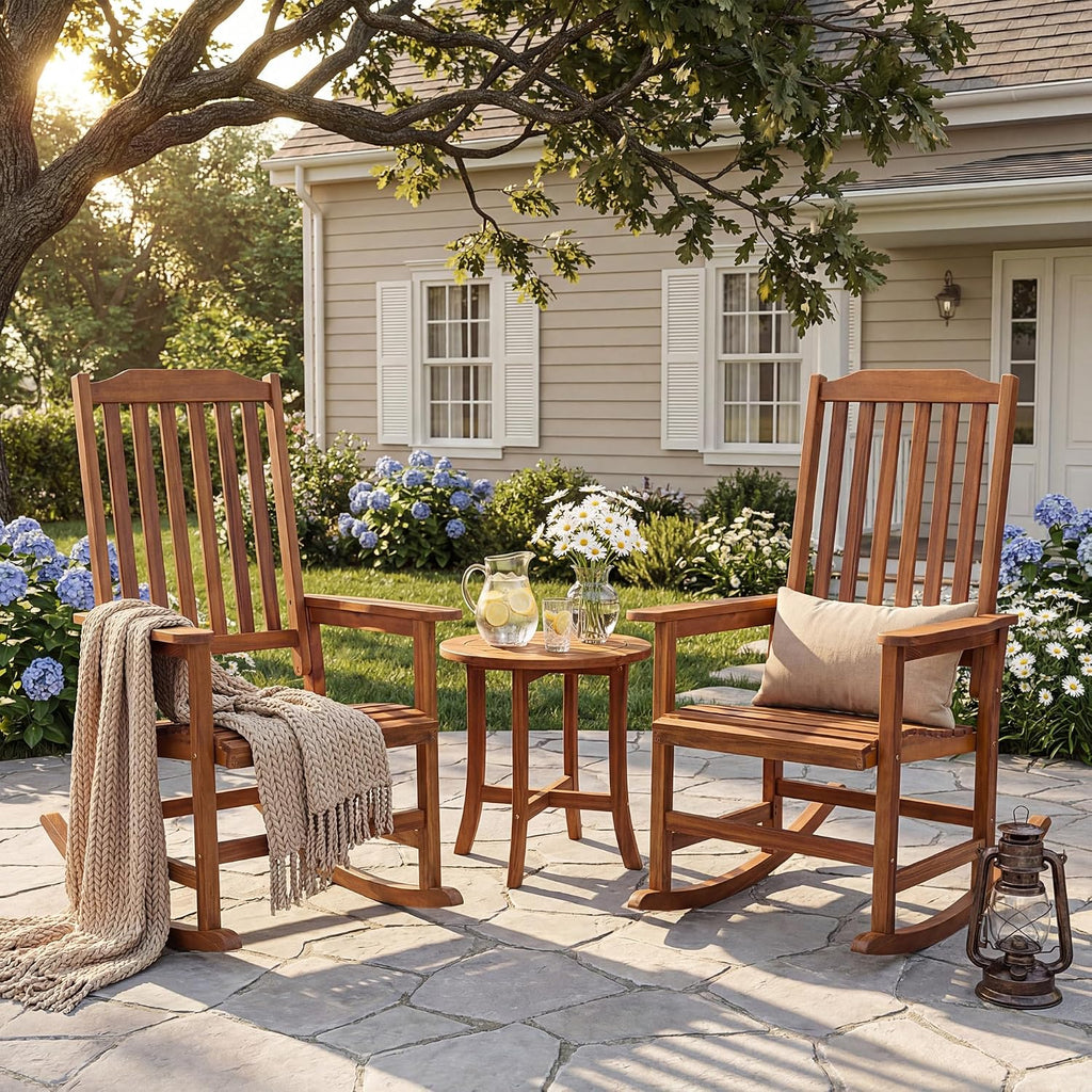 Outdoor Rocking Chair Acacia Wood Rocking Chairs Set of 2, Natural | Wooden Rocking Chair, Porch Rocking Chairs