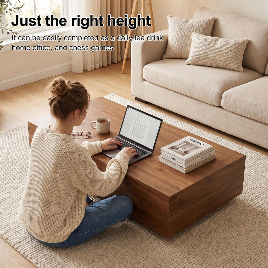 47.2" Sliding Top Coffee Table with Hidden Storage, Walnut