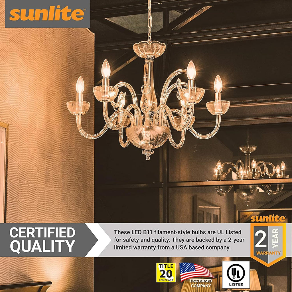 LED Filament B11 Torpedo Tip Chandelier Light Bulb, 5 Watts (60 W Equivalent), 600 Lumens, 90CRI, Candelabra E12