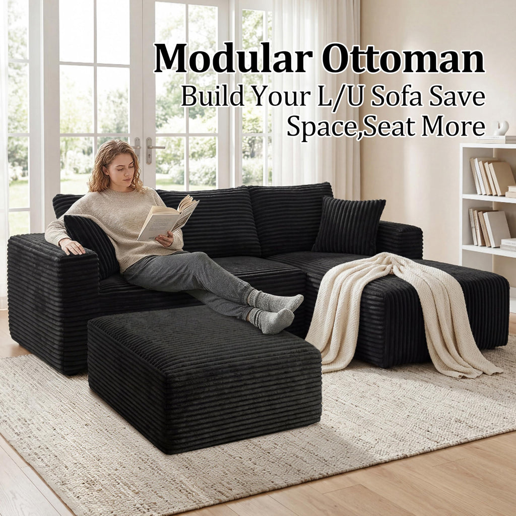 Boneless Ottoman, Modern Corduroy Cloud Foot Rest Foam Support, Oversized Modular Sectional Sofa Stool & Small