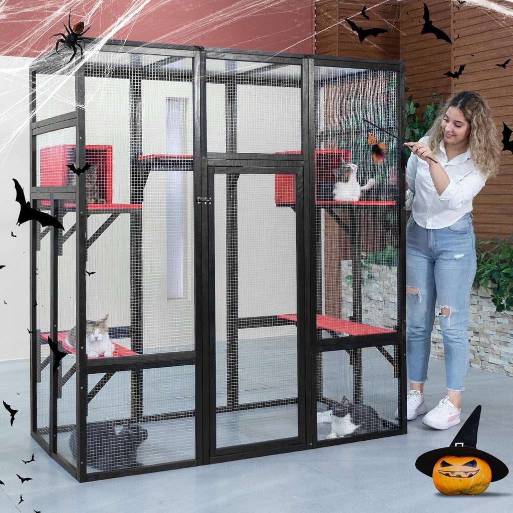 71in Catio, Indoor & Outdoor Cat Enclosure Waterproof Roof & Perche
