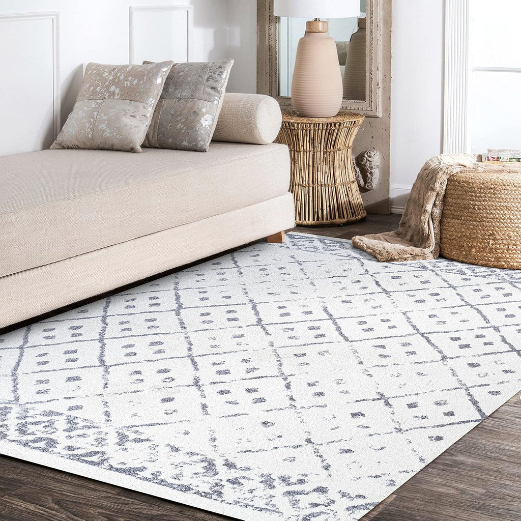 Juba Geometric Diamond Ivory/Gray Indoor Area Rug, Moroccan, Bohemian, Vintage, Easy-Cleaning, Pet Friendly