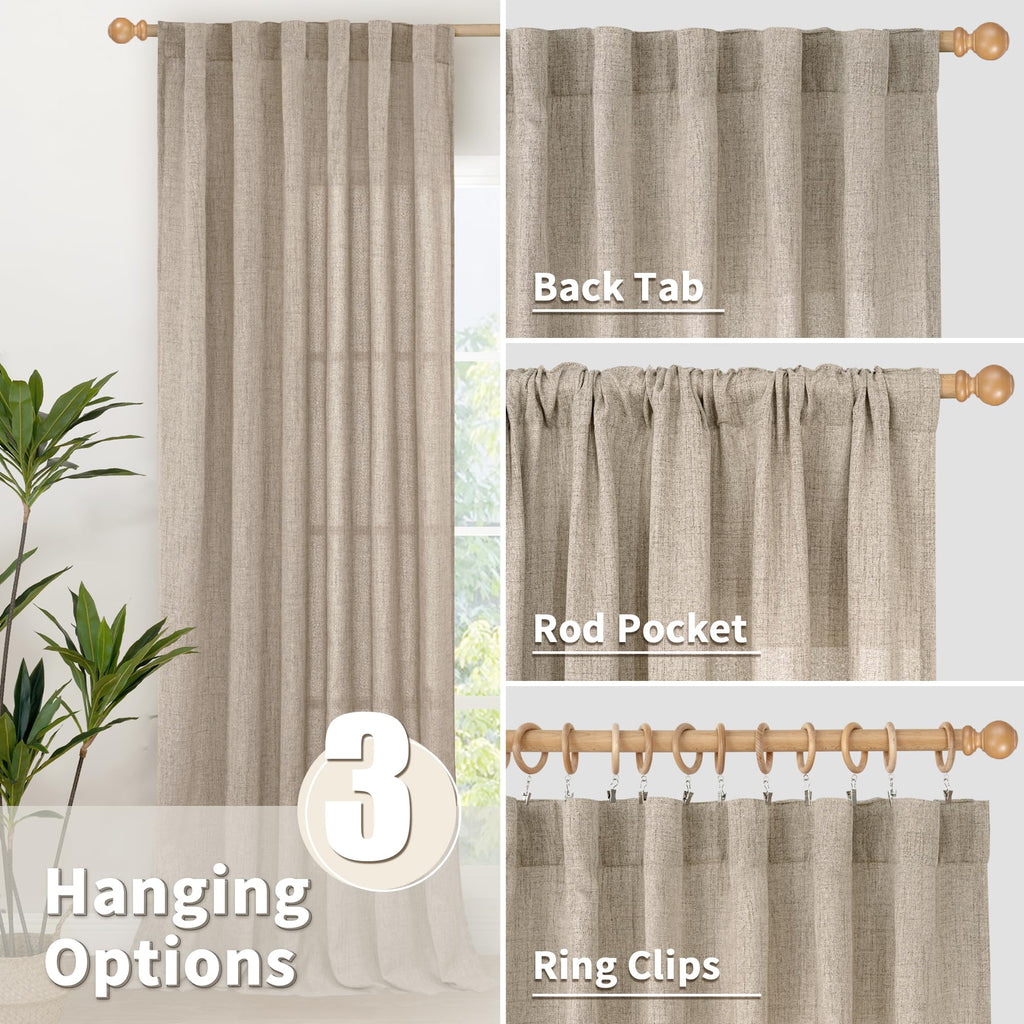 Oatmeal Linen Farmhouse Curtains 84 Inches Long