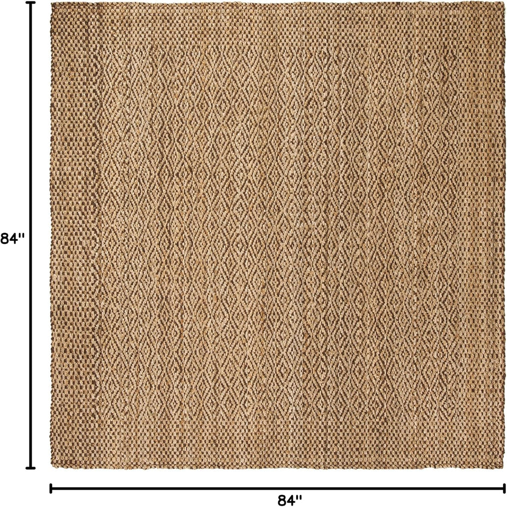 Natural Fiber Collection Area Rug - 7' Square, Natural & Brown, Handmade Boho Farmhouse Fringe Jute, Ideal for High