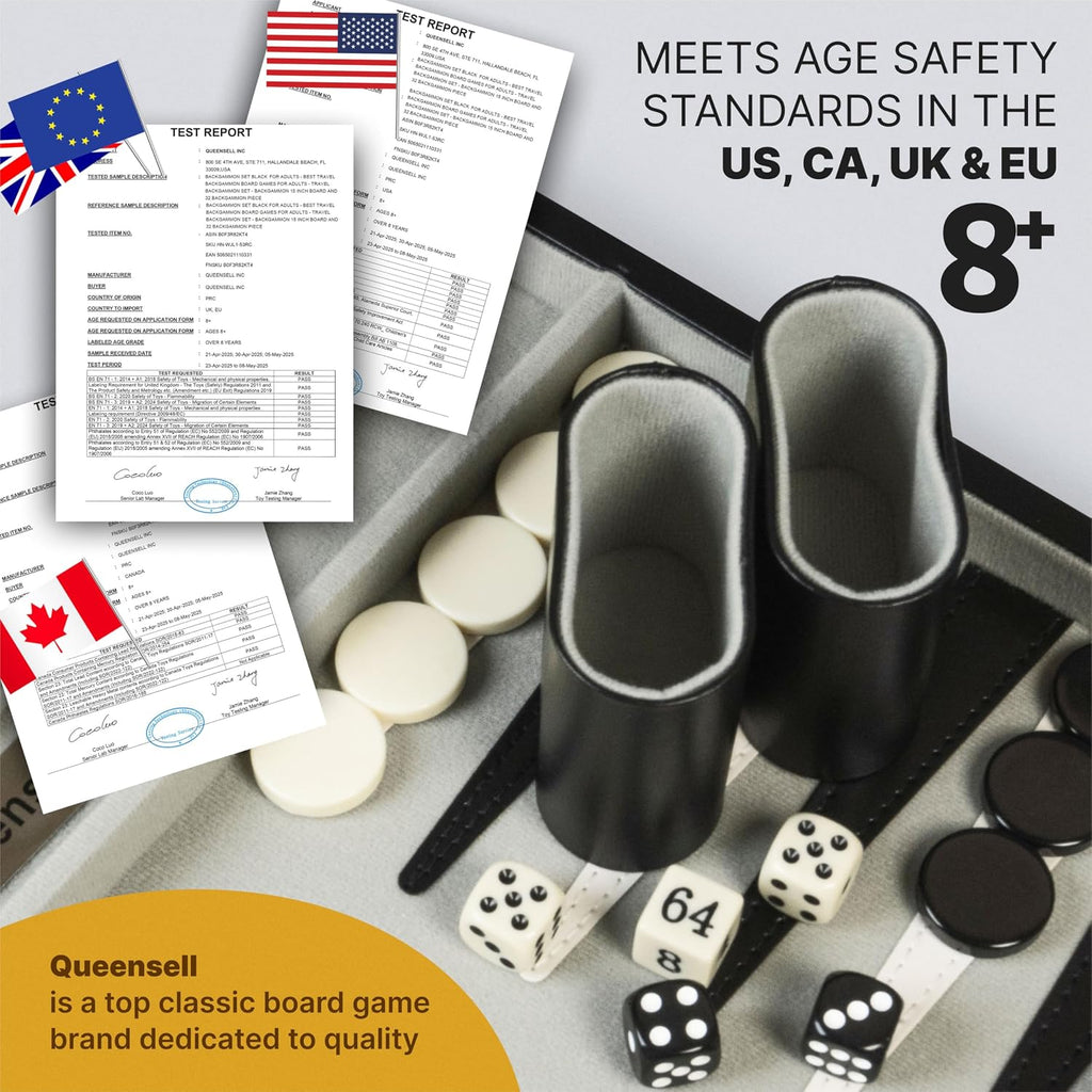 Large Black Backgammon Sets for Adults - Classic Board Games for 2 Players Adults and Kids - Premium Backgammon Set