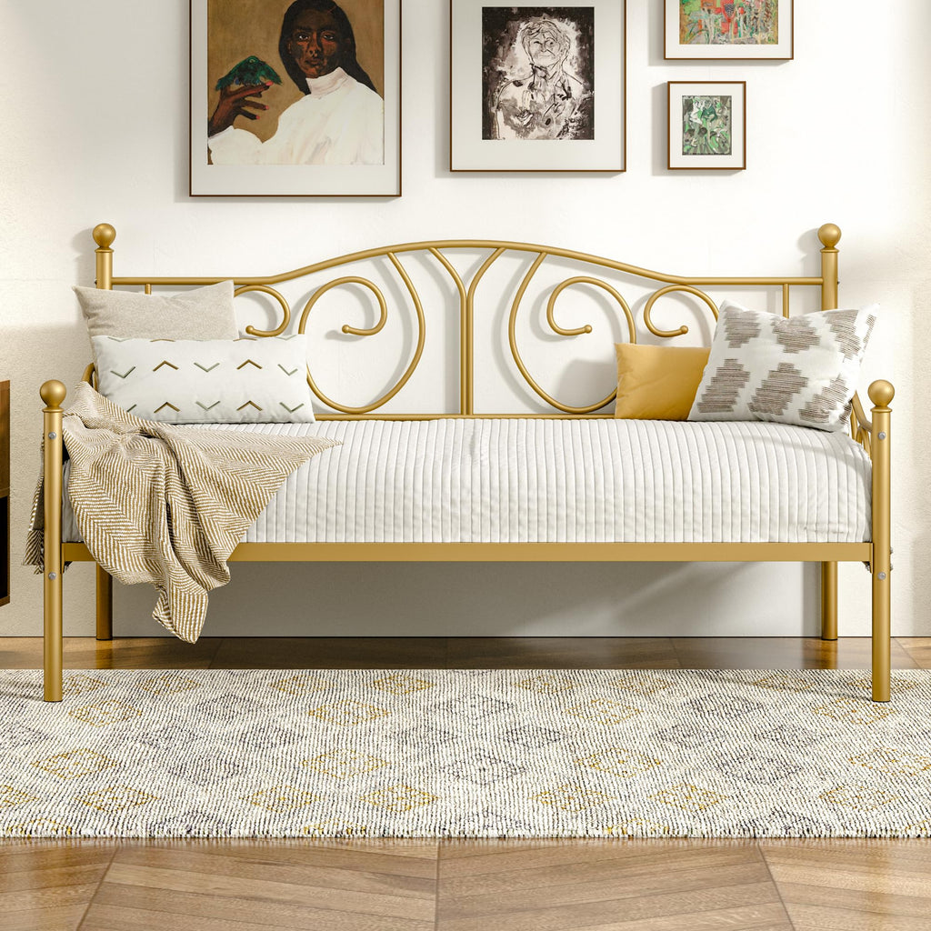 Twin Daybed Frame with Metal Slats, Modern Platform Bed Sofa Bedroom Guest Room, Under-Bed Storage Space, Heavy