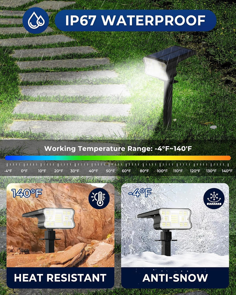 Solar Lights Outdoor Waterproof IP67, 60 LED 3 Lighting Modes Solar Spot Lights Outdoor for Yard Garden Pathway