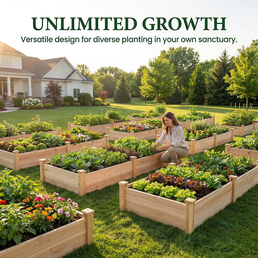 Raised Garden Bed Wooden Planter Box for Vegetables/Flowers, Wood | Fir wood raised bed offers easy assembly, and a