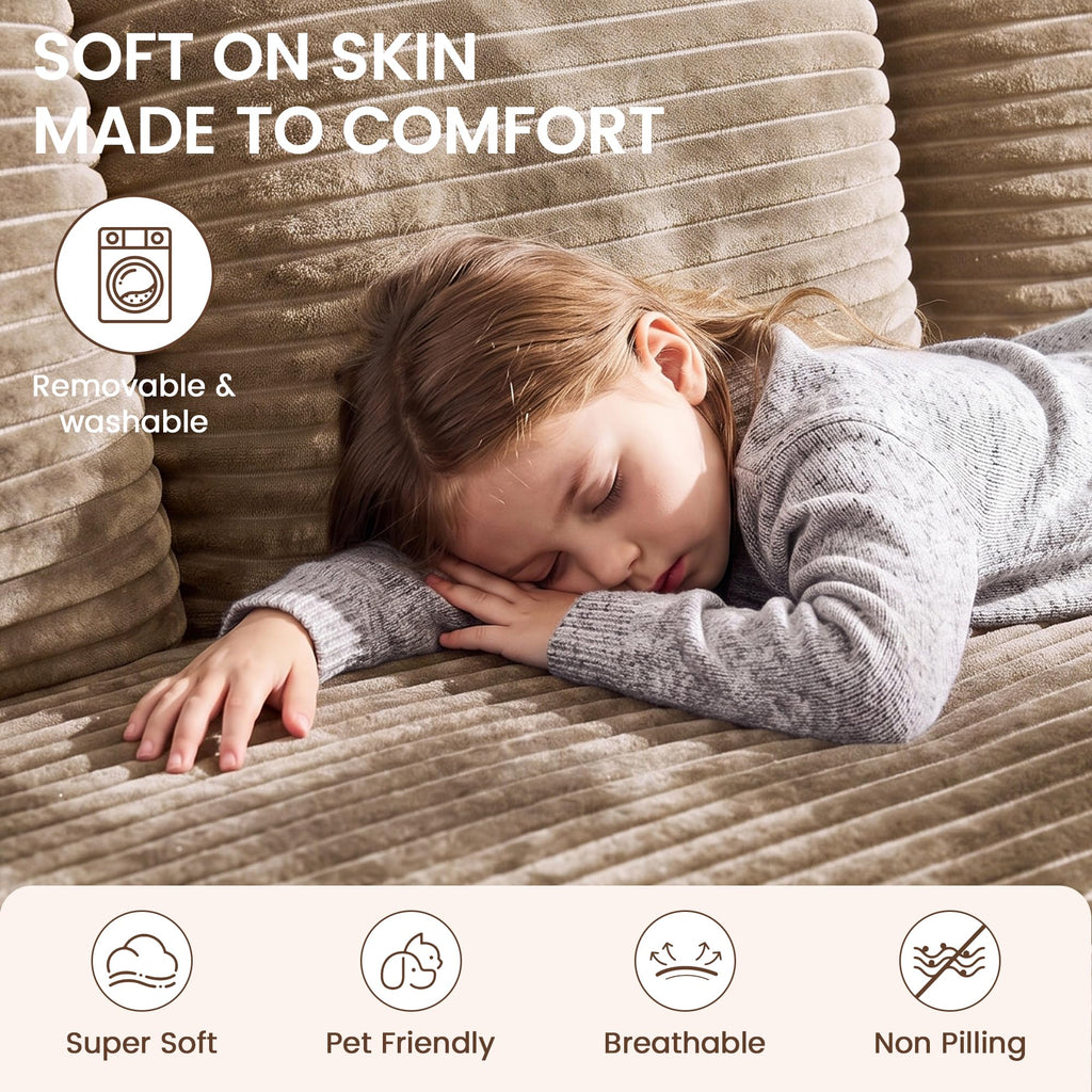 Shape Sectional Couches, 3 Seater Sectional Sofas Bedroom, Boneless Couch Sofa (Camel, Left Facing Chiase, 106 inch)