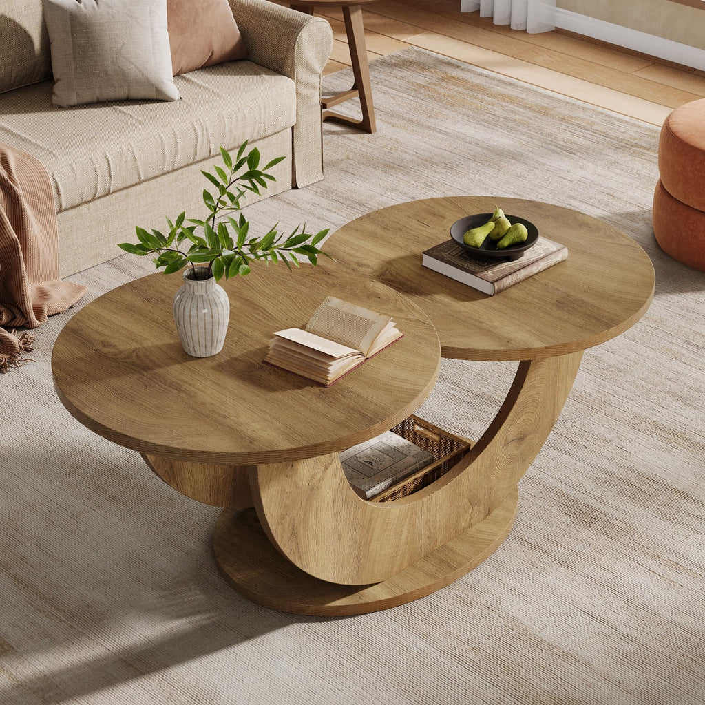 46-inch Round Coffee Table, Modern Living Room Coffee Table with Funky U-Shaped Frame, Low Accent Center Tea Table