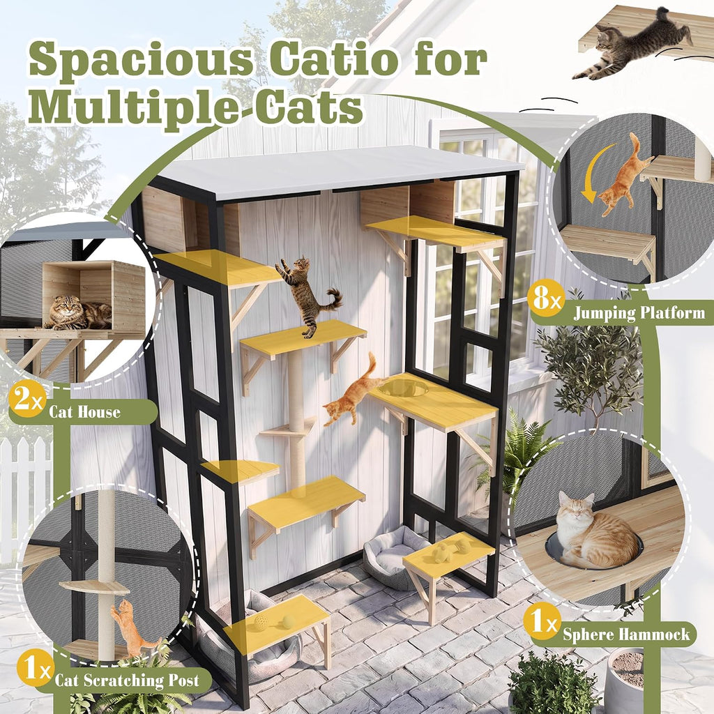 Window Catio, Large Outdoor Cat Enclosure for 3-6 Indoor Cats, Black