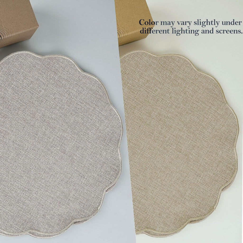 Round Faux Linen Placemats Heat Resistant Non-Slip Stain Proof Table Mats Dining Elegant Decor Place Mats - Set of 6