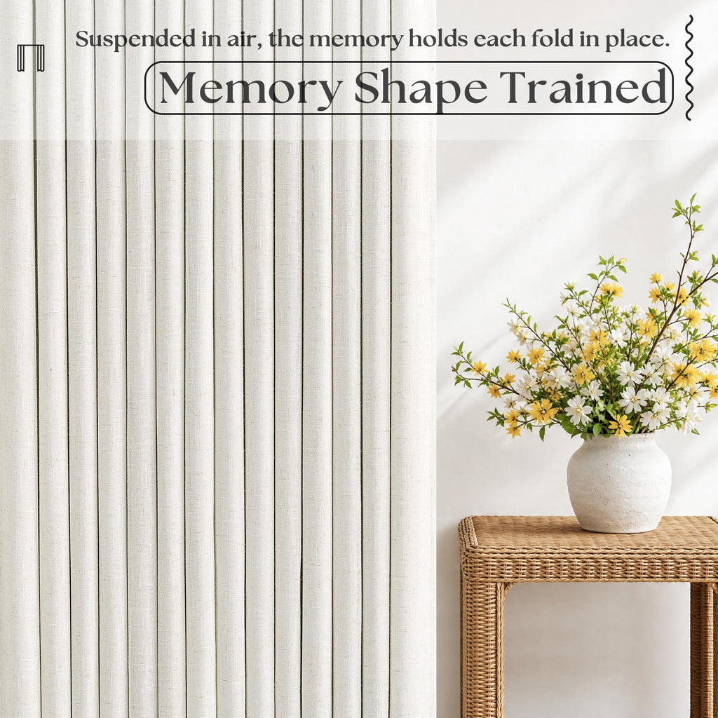 Birch Pinch Pleated Linen Blackout Curtains 86 Inch Length 2 Panels Thermal Insulated Full Blackout Dual Layer Drapes