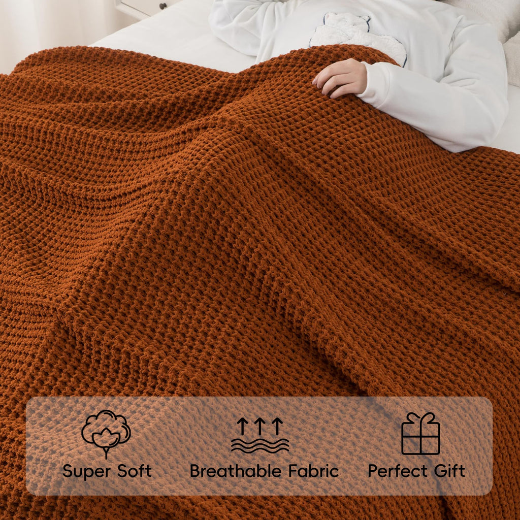 Waffle Knit Blanket Throw, Fall Caramel Throw Blanket for Couch, 50"x60"