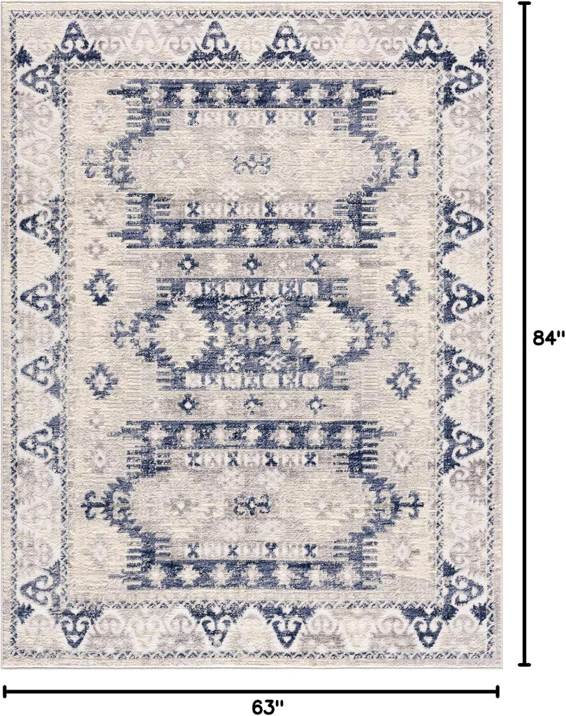 Spinoza Living Room, Bedroom Area Rug - Geometric Border Medallion Diamond Distressed - Southwestern Tribal