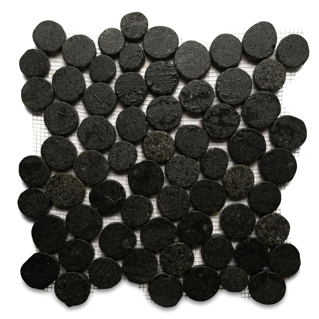CNK Glazed Black Moon Mosaic - 12" X 12" Unpolished Natural Stone, Bathroom, Kitchen, Backsplashes, Shower Floors