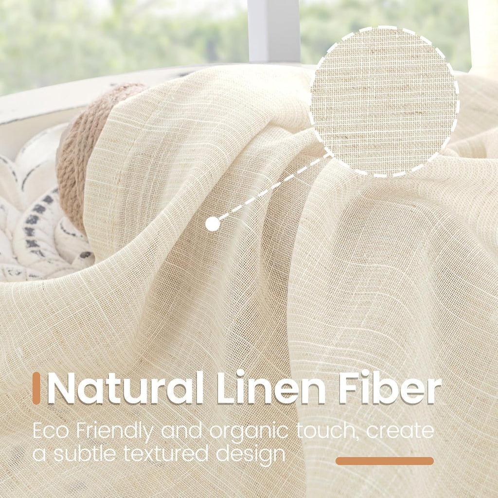 Linen Kitchen Window Curtains Over Sink - 36 Inch Length Cafe Drapes Semi Sheer with Rod Pocket Light Filtering for