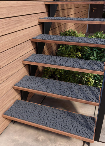 Outdoor Stair Treads Non-Slip 42"x10" (6-Pack) - Carpet Treads with Rubber Backing Floral Grey