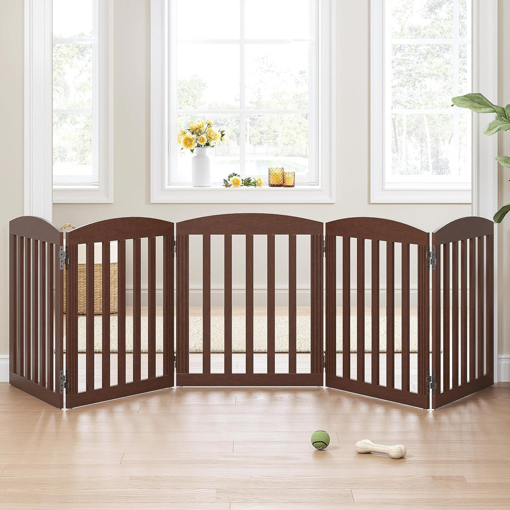Wooden Freestanding Foldable Dog Gate, 120" Extra Wide 28" Tall