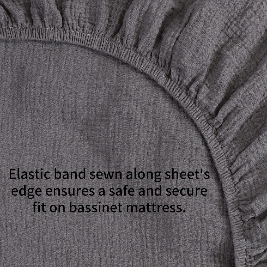 Muslin Bassinet Sheets, 35"x20", 100% Cotton, 2 Pack, White & Grey