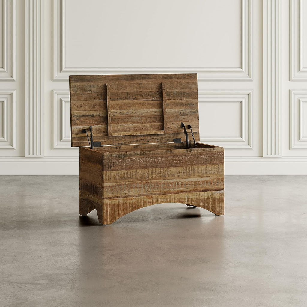 Reclamation Rustic Solid Wood Storage Chest Cabinet, Farmhouse Accent Cabinet Living Room, Unfinished Brown