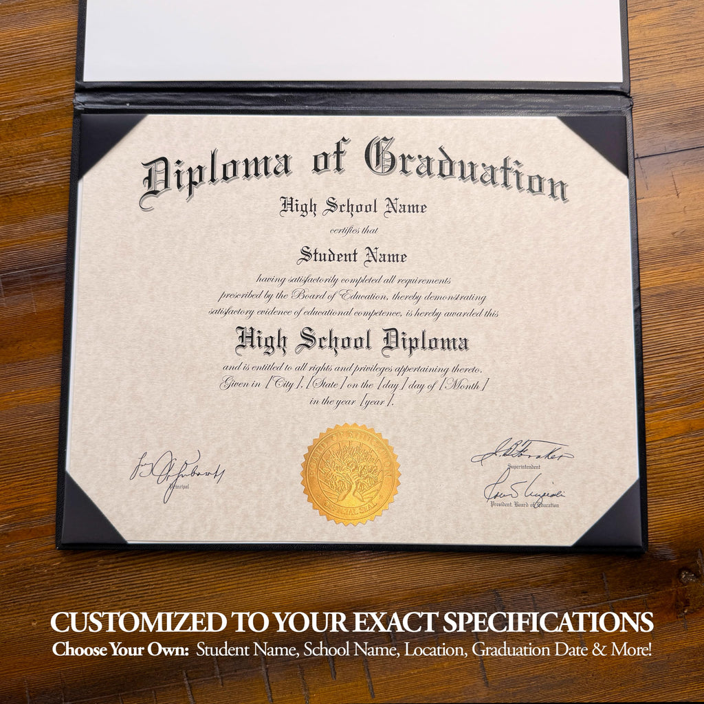 High School Diploma - Custom Printed with Your Name, School, Grad Date & More - Incl. Real, Custom Embossed Gold Foil