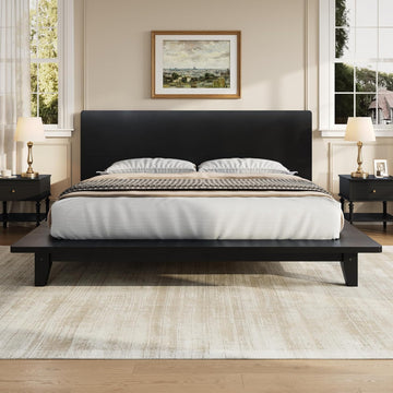 Queen Size Wood Bed Frame with Headboard, Japanese Platform Bedframe