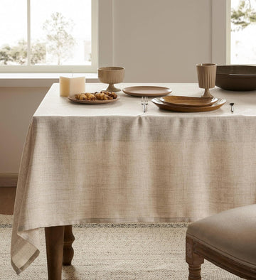 Linen Tablecloth for Rectangle Table, Natural 60x84 Inch (Fit 5ft, Narrow Fit 6ft Rectangle Table) F