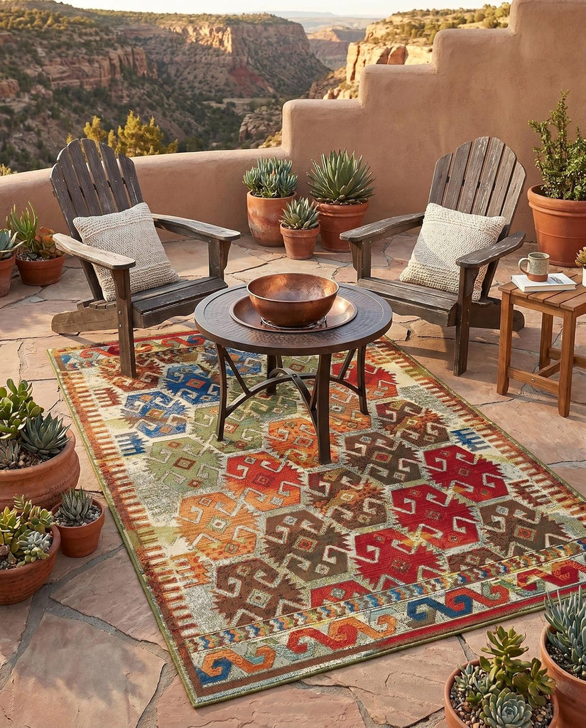 Outdoor Southwestern Collection Rug - Multi Flatweave-Pile Rug Perfect s, Kitchens, Breakfast Nooks, Accent Pieces