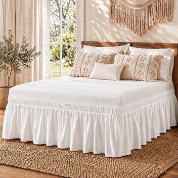 White King Bed Skirt 14 Inch Drop, Elastic Wrap Dust Ruffle