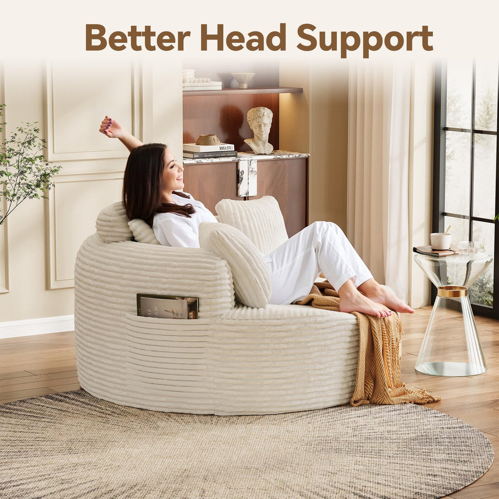 55" Oversized Round Chaise Lounge Chair, Beige White