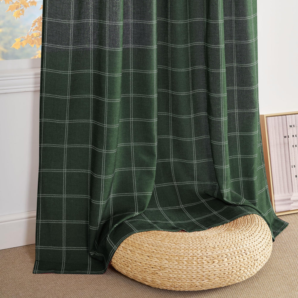 Linen Buffalo Plaid Semi Sheer Gingham Curtains 84 Inches Long