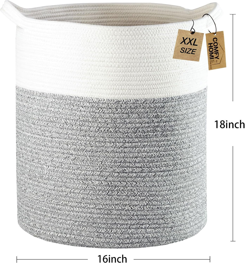 Large Laundry Basket, Cotton Rope Nursery Woven Basket for Storage, Blanket Baskets Living Room Laundry Hamper, Dog