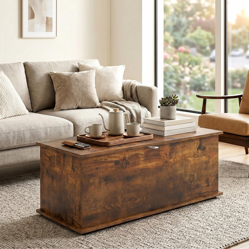 39.4" Modern Storage Chest, Lift Top Storage Bench, Rustic Brown