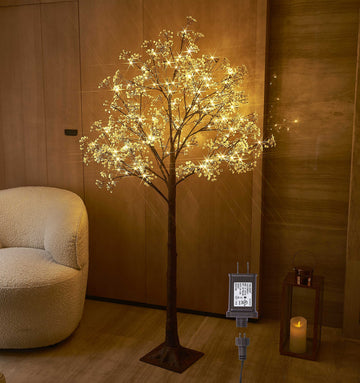 Artificial Baby Breath Flowers Tree with Lights 5FT, Prelit Lighted Gypsophila twig Tree for Wedding Party