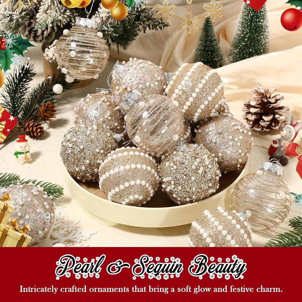 16 Pcs Champagne Gold Christmas Ball Ornaments 2.76" Shatterproof