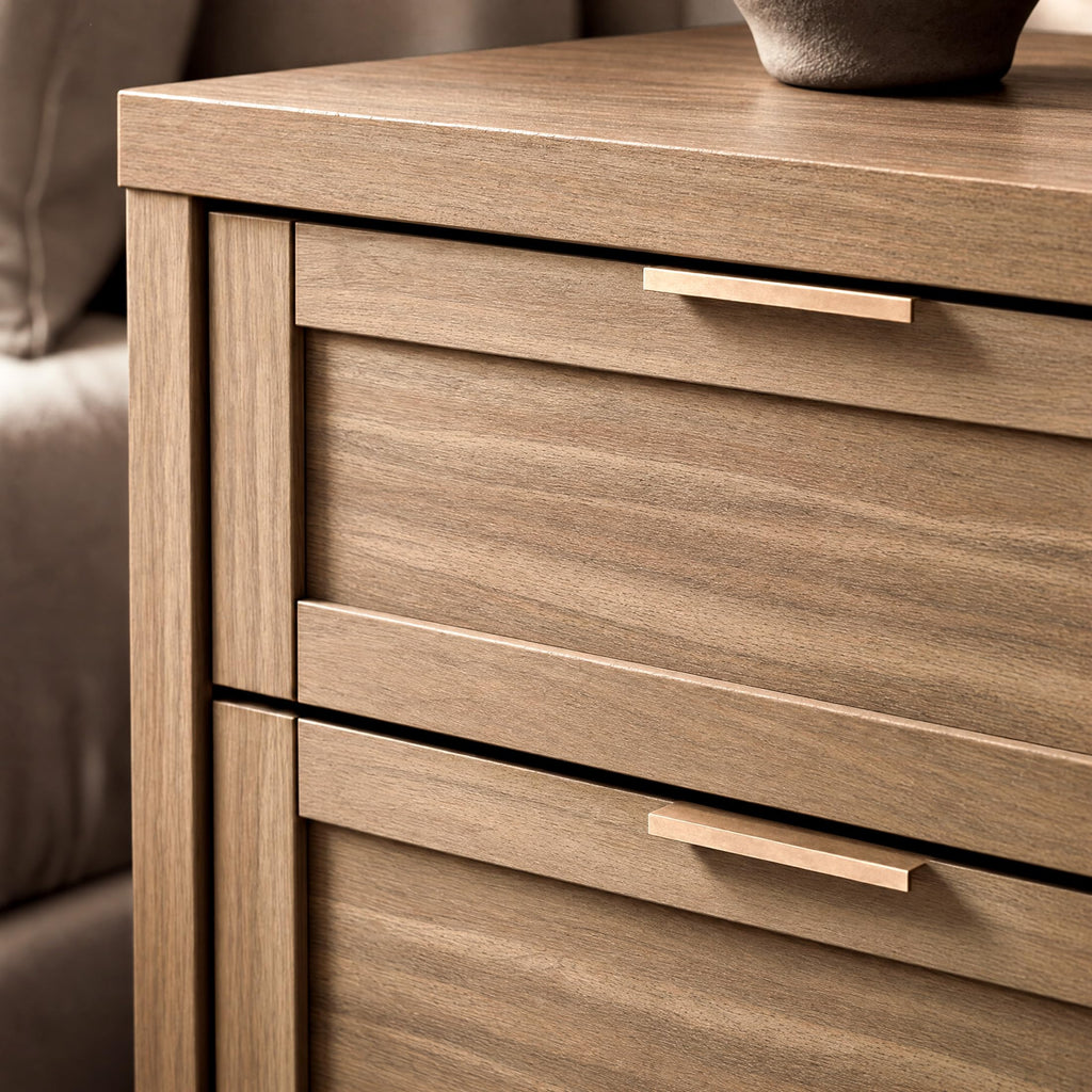 Nightstands Set of 2, 3 Drawer Bedside Table, Weathered Oak