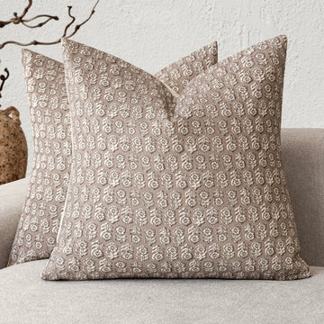 Decorative Floral Print Throw Pillow Covers 24×24 Inch, Tan Taupe