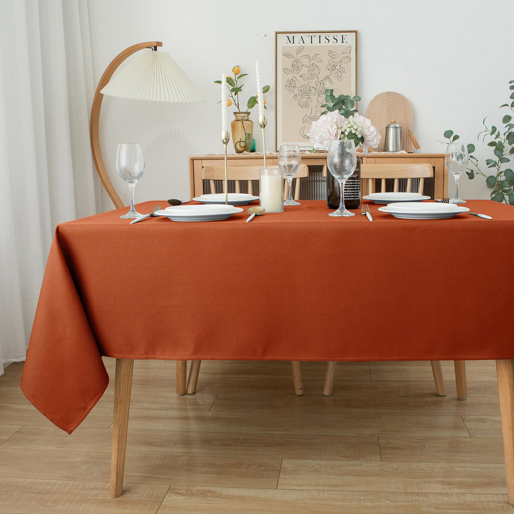 2 Pack Fall Table Cloth Rectangle 52x70 Inch, Rust Thanksgiving Autumn Harvest Water Resistant Fabric Textured